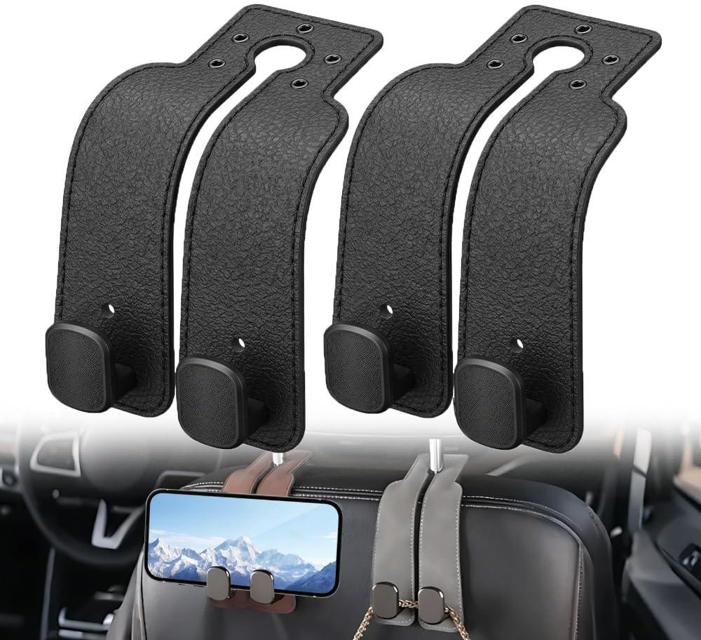Car Seat Headrest Hooks for Purses and Bags, 2 Pack Car Seat Back Organizer Storage Hook, Car Purse Holder Between Seats Hanger, Headrest Back Seat Handbags Hook Hanging Accessories, Black