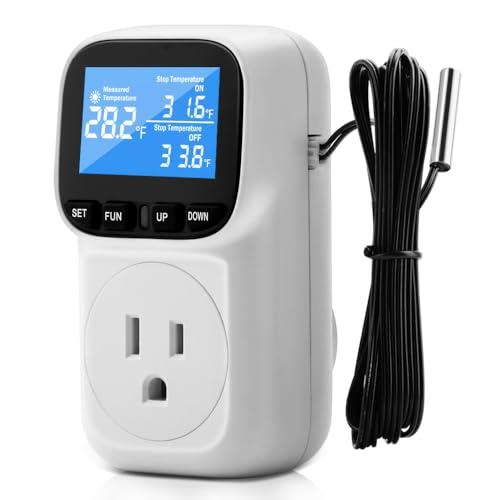 Diymore 1800W Plug in Digital Thermostat Temperature Controller Electric Thermostat Outlet Heating Cooling Control Mode Timer 120V 15A -104 ℉~210 ℉ Greenhouse with Thermostat Pool Thermometer