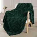 Exclusivo Mezcla Extra Large Soft Fleece Throw Blanket, 50x70 Inches Stylish Jacquard Throw Blanket for Couch, Fuzzy Cozy Lightweight for All Season, Forest Green