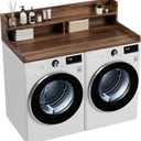 2-Tier Washer Dryer Countertop with 2.85" H Edge Rails, 54" Width x 27.5" Wooden Depth Washer Dryer Topper, Laundry Countertop Over Washer and Dryer for Laundry Room Organization and Storage (Brown)