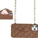 UnnFiko Wallet Case Compatible with iPhone 15 Pro Max, Cute Light Luxury Bag Design, Purse Flip Card Pouch Cover Soft Silicone Case with Handstrap Long Shoulder Strap (Brown, iPhone 15 Pro Max)