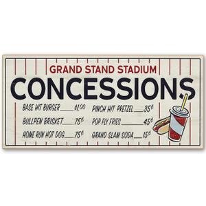 Nostalgic Baseball Wall Decor - Large Wood Concessions Sign - Baseball Decor for Bedroom, Sports Wall Art for Man Cave (White/Blue)