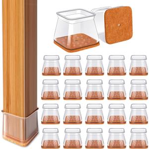 28Pcs Chair Leg Floor Protectors Square for Hardwood Floors Silicone Caps Felt Furniture Pads Covers Clear Chair Sliders, Protect The Floor from Scratches(Fit:1-1/16" ~ 1-5/8") (Large)