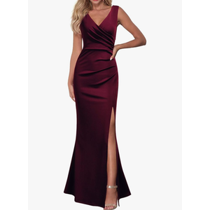 WOOSEA Women Sleeveless Deep V Neck Split Loose Sexy Plain Long Maxi Casual Dress Size L