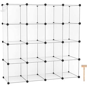 C&AHOME Cube Storage Organizer, 16-Cube Shelves Units, Plastic Storage Cubes, DIY Closet Organizer, Modular Closet Storage Shelves Ideal for Home, 48.4" L  12.4" W  48.4" H Transparent SUM3016W