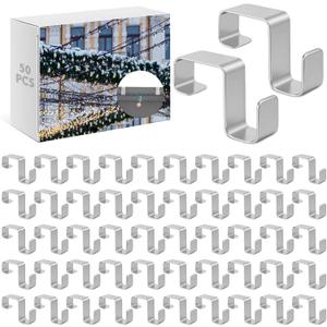 50 Pcs Gutter Hooks for Hanging Outdoor Lights Christmas Metal Aluminum Gutter Clips Hangers Weatherproof Hanging Outdoor Roof Clip for Holiday Seasonal Outside String Lights Xmas Decoration