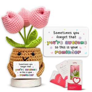 Gossby Handmade Positive Tulip Flower Crochet - Sometimes You Forget You're Awesome - Inspirational Gift for Women - Birthday, Appreciation, Positive Gift for Teacher, Mom, Friend, Coworker