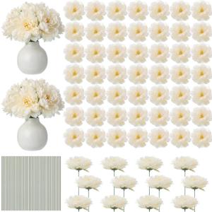 50 Pcs 5.5 Inches Peonies Artificial Flowers with Wire Branch Silk Realistic Blooming Fake Peonies Rose Bouquets for Wedding Table Centerpiece DIY Craft Party Home Decor (Beige)