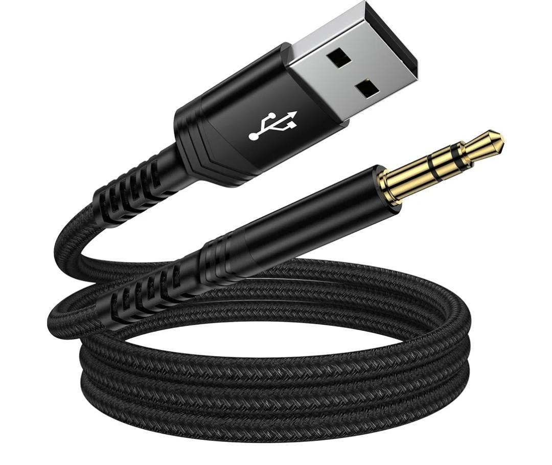 USB to 3.5mm Audio Aux Cable, 3FT USB Male to AUX Male Jack Adapter TRS Stereo Braided Audio Cord for Headphones Speaker PC Laptop Windows PS5 PS4 Mac OSX Desktops
