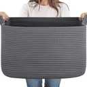 65L Cotton Rope Large Blanket Basket (19.7"x15.7"x11.8") for Living Room, Kids Room & Laundry, Storage Basket with Handle for Organizing Blankets, Pillows, Clothes & Toys, Dark Grey