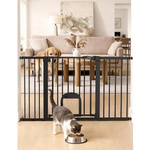Babelio Extra Wide Dog Gate with Small Cat Door, CatPrivilege III, 29-55"