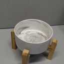 Elevated/Raised Dog Bowl Ceramic with Wood Stand for Medium Large Breed,Dog Food Water Dish Heavy Weighted, 8 in Non Slip Porcelain Pet Bowl Extra Big Marble Grey