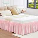 Vocander Pink Bed Skirt Queen Size 14 Inch Drop, Elastic Wrap Around Dust Ruffle Bed Skirting Easy to Put, Adjustable Tailored Bedskirts Fade & Wrinkle Resistant