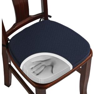 BUYUE Luxury 100% Pure Memory Foam Chair Cushion 1 Pack, Jacquard 16" U-Shape Comfortable Dining Chair Pad, Removable Slip Resistant Kitchen Chair Seat Cushion, (1 Piece, Navy Blue)