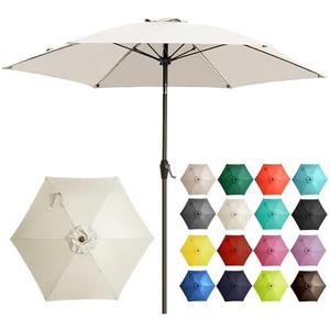 Ayge 7.5FT Large Outdoor Patio Umbrella Market Table Umbrella-UV Resistant, Easy Push Button Tilt and Crank, 6 Sturdy Fiberglass Ribs Heavy-Duty Pool Umbrella for Deck, Backyard,Garden, Yard, Beige