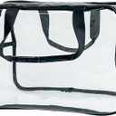 PVC Clear Pure Color Transparent Large Zipper Cosmetic Pouch Travel Makeup Cosmetic Bag with Handle for Travel Bathroom Toiletry Organizer (Clear+Black Handle)