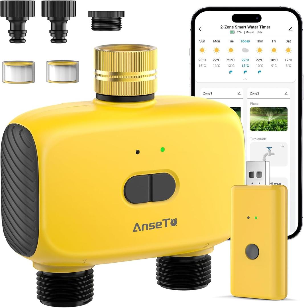 WiFi Sprinkler Timer 2 Zone, Smart Water Timer for Garden with App Remote Control for Travel, Brass Inlet Smart Irrigation System for Outdoor Hose, Patios, Lawns, Flower Bed & Yard Care