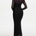 REORIA Long Sleeve Wedding Guest Maxi Dresses for Women Sheer Mesh Square Neck Ruched Bodycon Long Dress 2026 Spring Outfits (Black, L)