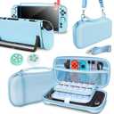 TIKOdirect Carrying Case for Switch 2, Portable Case with 24 Game Card Slots, Wrist Strap, Shoulder Strap, Protective Shell, 2 Thumb Grips and Screen Protectors, Blue