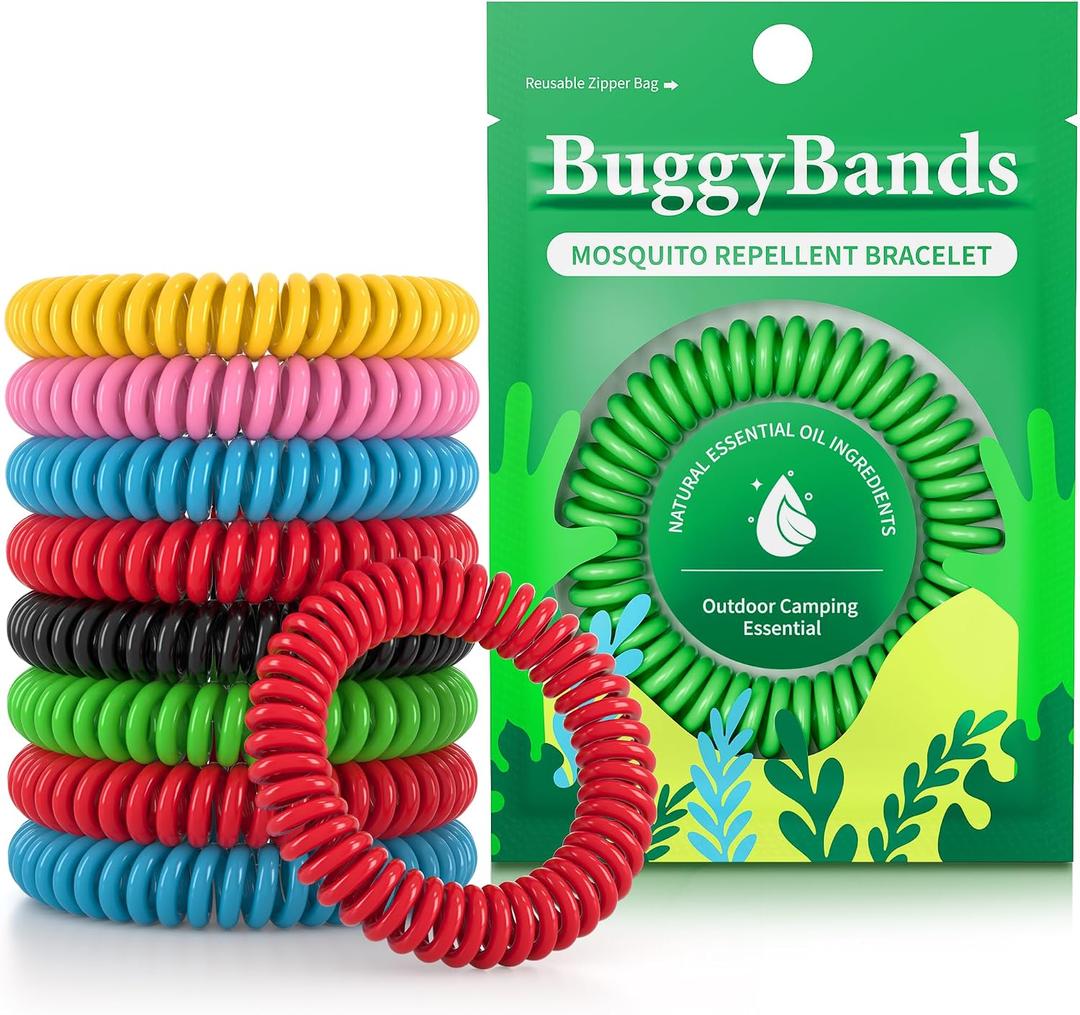 BuggyBands 24 Pack Mosquito Bracelets, Mosquito Bands for Adults and Kids with Individually Wrapped & DEET Free, Natural and Waterproof Wristbands Citronella Bracelets for Camping Hiking