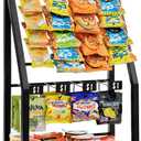 Pinzoveco Chip Rack Display Stand, 4 Tiers 20 Clips Snack Organizer, 4 Hanger Strips Hooks Snack Candy Countertop Organizer Snack Holder, Portable Retail Display Shelf for Store, Kitchen, Party (Carbonized Brown)