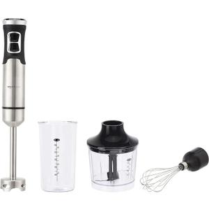 Amazon Basics 500W 4-In-1 Immersion Blender Handheld, Emulsion Blender With Blending Stick, Whisk, Chopper and Beaker, Continuous Speed Control And Turbo Mode, 5-ft Power Cord, Silver