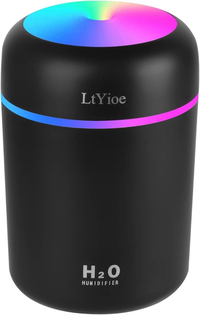 Humidifier Portable Mini Humidifiers for Bedroom, Personal Desktop Cool Mist Air Humidifier with Colorful Night Light, 2 Mist Modes & Auto Shut-Off, Super Quiet for Car Office Home (Black)