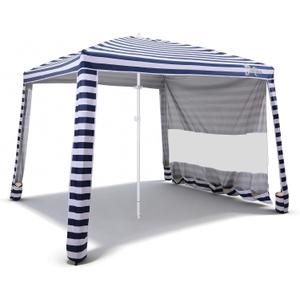Jihfmo 8x8 Ft Large Beach Cabana Tent, UPF 100+ Windproof Sun Shelter for Family - 64 Sq Ft Big Shade Canopy with Sand Anchors & Cooling Silver Glue Coating, Easy Setup Portable Sunshade - Blue Stripe