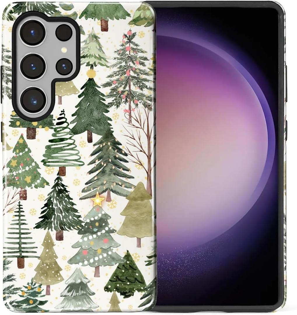 Case Compatible with Samsung Galaxy S25 Ultra - Hybrid Durable Shockproof Phone Cover, Phone Cases for Woman Girl Boy Man - Christmas Tree Forest