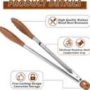 2 Pcs Walnut Wooden Kitchen Tongs with Wooden Tips, Kitchen Tongs Salad Tongs for Cooking-Stainless Steel Handle-Nonstick Cooking Tongs,Wooden Tongs Kitchen for Salad, Serving Food, Grilling