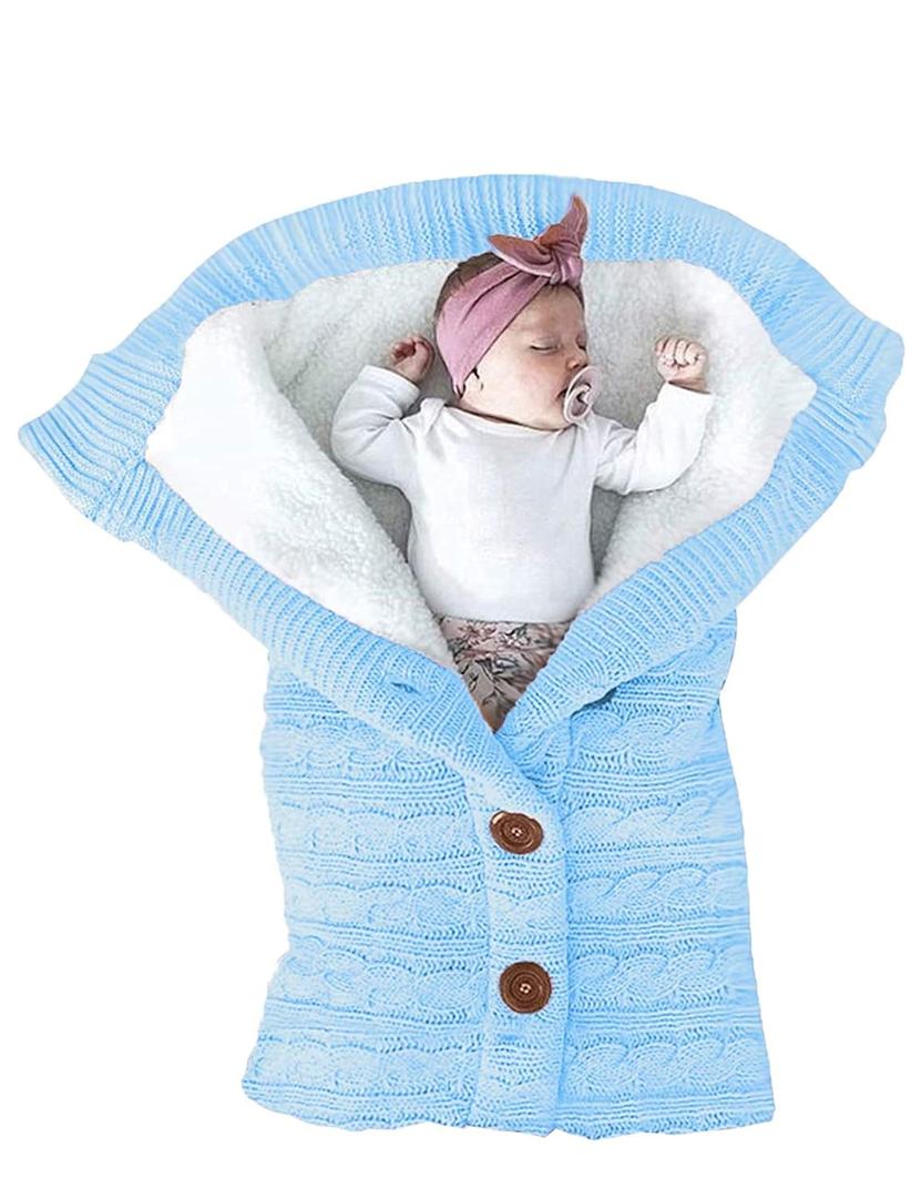 XMWEALTHY Unisex Infant Swaddle Blankets Soft Thick Fleece Knit Baby Girls Boys Stroller Wraps (Light Blue) 0-12 month