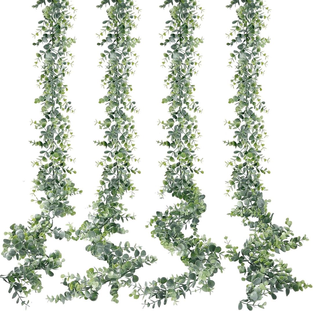 Sggvecsy Artificial Eucalyptus Garland 4 Pack Fake Eucalyptus Greenery Garland Faux Hanging Plants Artificial Vines, 5.6 Feet/Strand for Wedding Backdrop Arch Wall Table Party Outdoor Festival Decor