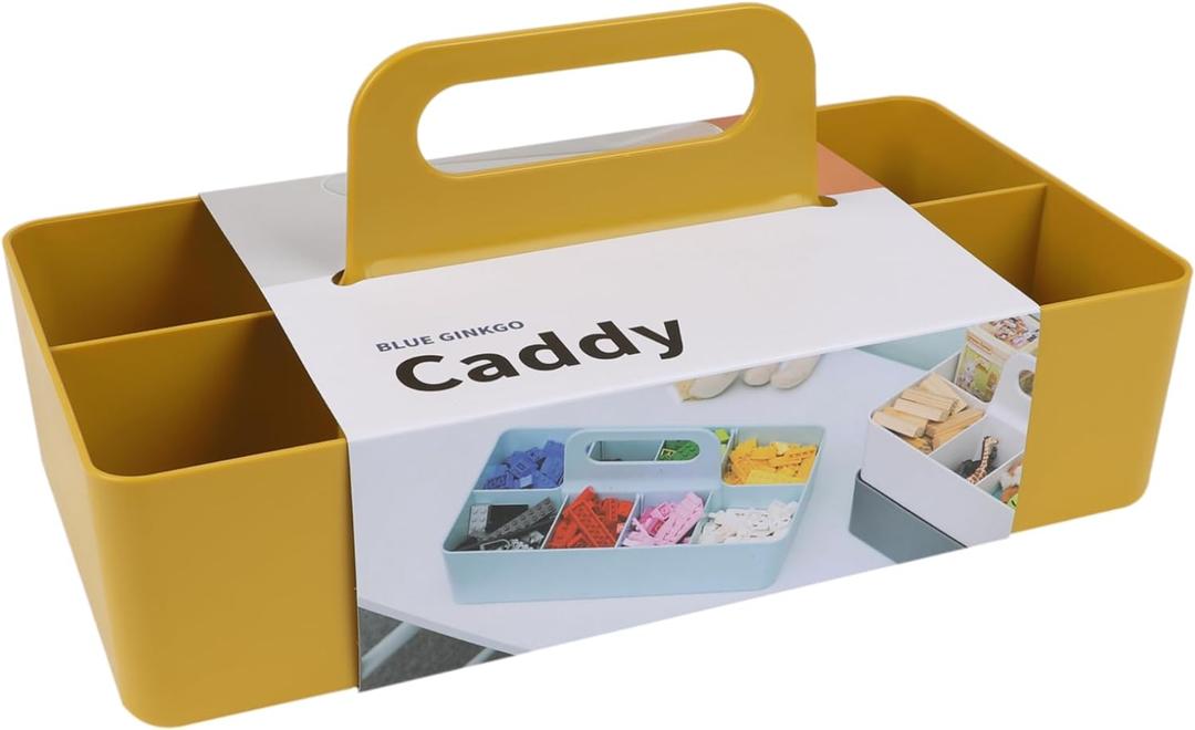 BLUE GINKGO Stackable Organizer Caddy Korean-Made Portable Tote for Bathroom, Office, Crafts, or School Supplies (Long Rectangle, Yellow)