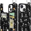 Shorogyt for iPhone 13 Wallet Case with Card Holder, Designer Skeleton Pattern Kickstand Magnetic Clasp Back Flip Folio Leather Phone Cases for iPhone 13 for Women Men Girls (16-Black Yoga Skeleton)