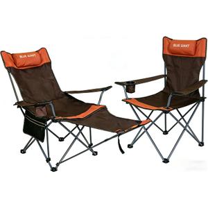2 Pack Adjustable Folding Camping Chairs with Detachable Footrest and Headrest, Lightweight and Portable, Ideal for Hiking, Travel, Fishing and Outdoor Activities (Orange)
