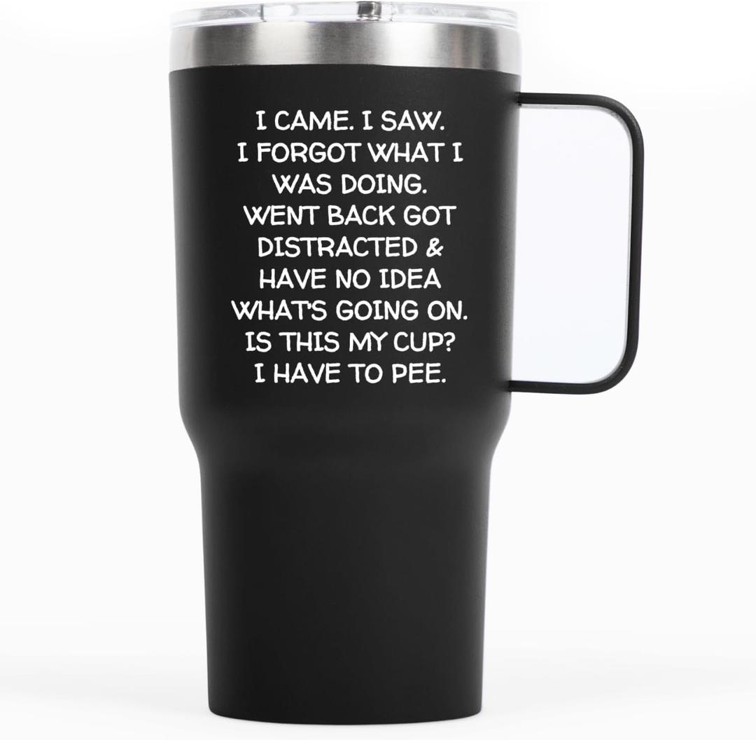 Birthday Gifts for Women Men - I Came I Saw I Forgot Tumbler 20oz with Handle Black Gag Funny Adult Grandpa Gifts for Him Cups for Elderly Senior Citizen Tumbler I Came I Saw I Forgot Coffee Mug