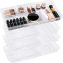 Oubonun Expandable Drawer Organizer 11.1 to 19.2 Width, Shallow Cosmetic Organizer 1.3 Height, 4 Packs, Clear Plastic Storage Trays for Dressing Table, Bathroom