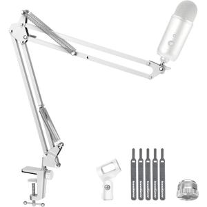 InnoGear Boom Arm Microphone Mic Stand for Blue Yeti HyperX QuadCast SoloCast Snowball Fifine Shure SM7B and Other Mic, White