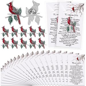 30 Sets Cardinal Memorial Gift Bulk Cardinal Lapel Pins Remember Me Poem Cards Funeral Favors for Guests Family Remembrance Gifts(English)