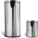 Ninestars CB-SOT-30-1/5-1 Step-on Trash Can Combo Set, 8 Gal 30L & 1.2 Gal 5L, Stainless Steel Base (Round, Stainless Steel Lid), 8 Gal & 1.3 Gal