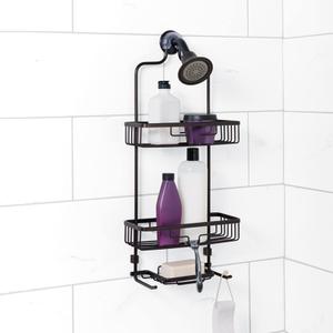 Aluminium Shower Shelf - Bathroom Organiser - Metal Basket - Shower Shelf for Hanging - Bathroom Storage - 28 x 12 x 56 cm, Black