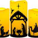 5PCS Christmas Nativity Scene LED Taper Candles with Timer,Battery Operated Religious Candles Indoor Outdoor for Xmas Holiday Home Decor