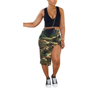 LAJIOJIO Women Cargo Skirt High Waist Sexy Casual Camouflage Print Skirts with Pockets Summer Mini Streetwear Y2k Skirt (Large, Ld83183-green)
