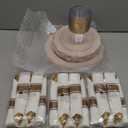 350PCS Pink Plastic Dinnerware Set, Disposable Party Plates for 50 Guests, Include: 100 Pink and Gold Plastic Plates, 50 Pre Rolled Napkins with Gold Silverware, 50 Cups for Wedding, Christmas