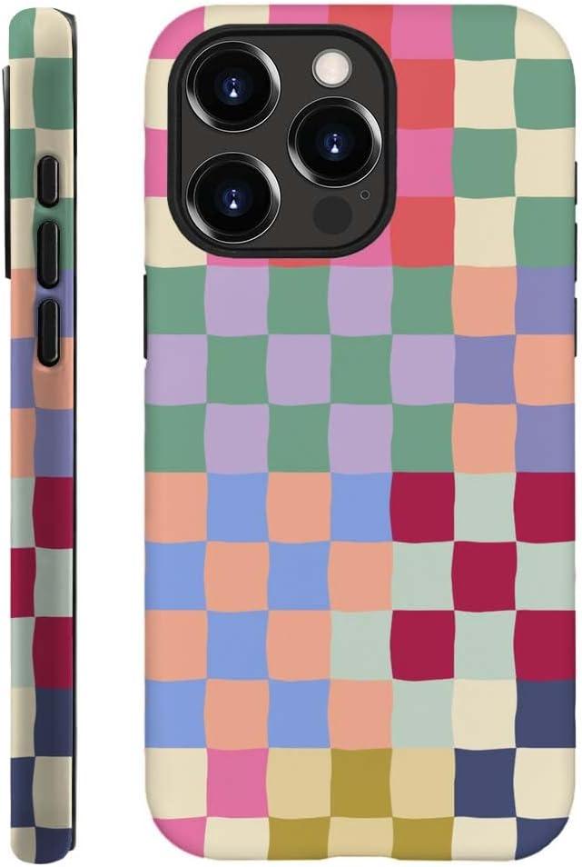 Case Compatible with iPhone 12 Pro Max,Hybrid 2-Layer Hard Shell,Shockproof Soft for Girl Women,Mixed Color Checkerboard