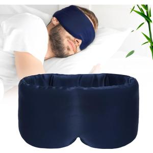 100% Handmade Bamboo Sleeping Eye Mask for Women for Men,Night Masks,Organic Sleep Mask,Blockout Eye Mask for Sleeping,Large Size Adjustable (Navy Blue)
