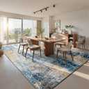 Living Room Rug 7x10 Ultramarine Area Rugs Machine Washable Abstract Boho Large Rug Non-Slip Non-Shedding Faux Wool Indoor Vintage Carpet for Bedroom, Classroom, Dining Room, Kids Playroom