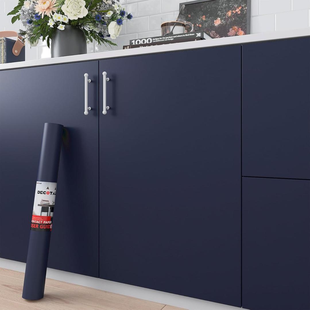 Decotalk 30"x200" Dark Blue Wallpaper Removable Wallpaper Dark Blue Wallpaper for Bedroom, Dark Blue Contact Paper for Cabinets and Drawers, Solid Blue Wall Paper Peel and Stick Navy Wallpaper Vinyl