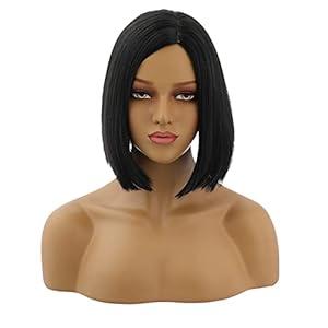 MAGQOO Black Wig Black Bob Wig Side Part 10 Inches Women Girls Short Straight Wig Black Hair Wigs Synthetic Heat Resistant Cosplay Costume Party Wigs (Black)