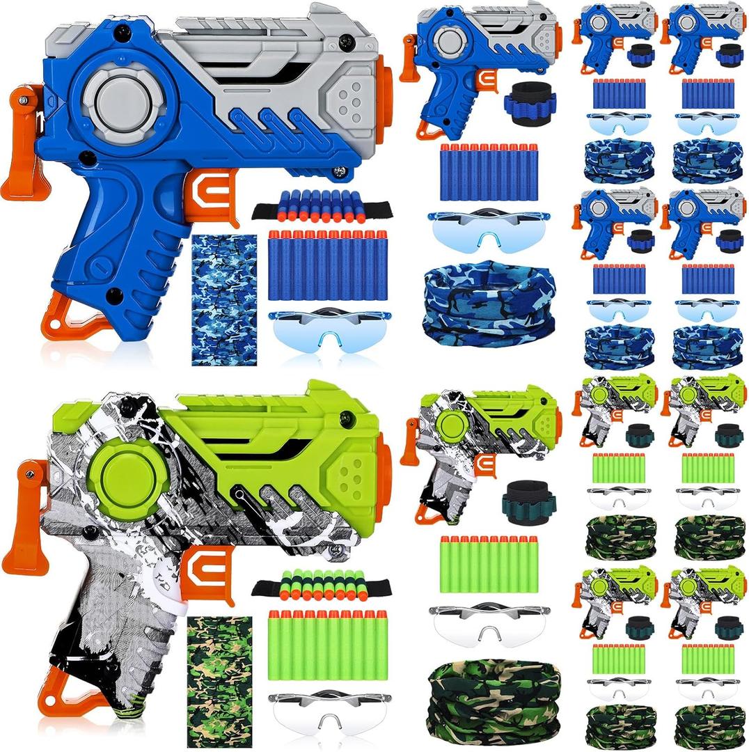 Tactical Party Supplies Compatible with Party Supplies Kit Included Toy Guns, Wrist Belt Band,Foam Bullets, Safety Glasses, Face Mask Birthday Gift(12 Set,Blue,Green)